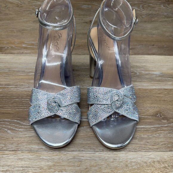 Jewel Badgley Mischka Nicoline Silver Sparlking Evening Sandals Women's Size 9.5 - Picture 2 of 7